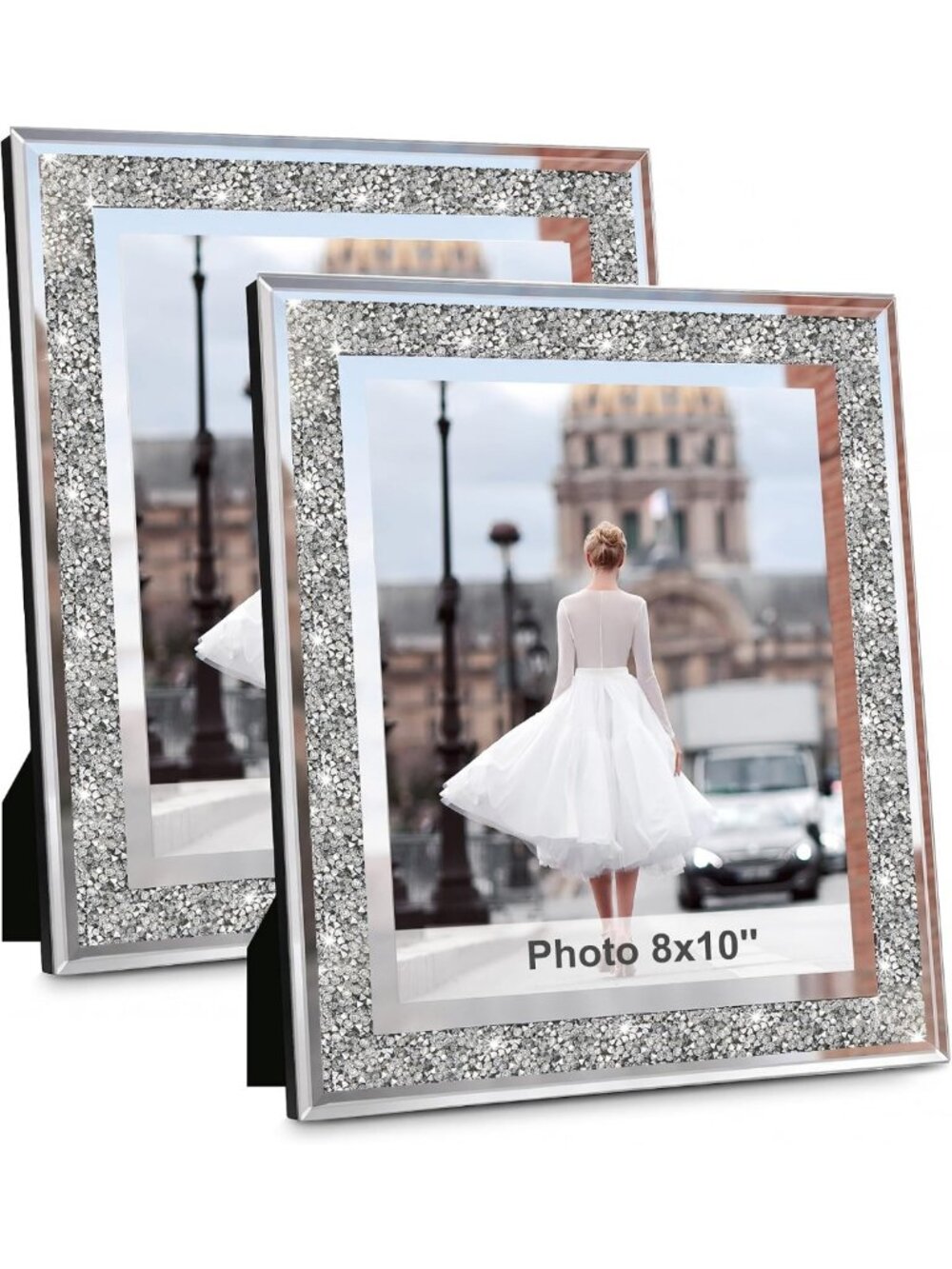 Crushed Diamond 8x10 Picture Frames - Sparkling Silver Decor for Weddings & Home